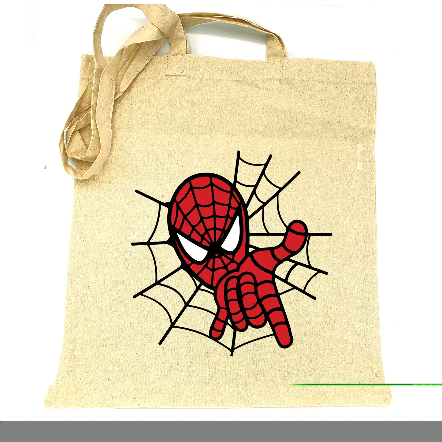 Sac en tissu 100% coton grand tote bag cabas en jute pour enfant adulte à personnaliser avec le prénom nom Motif Spiderman