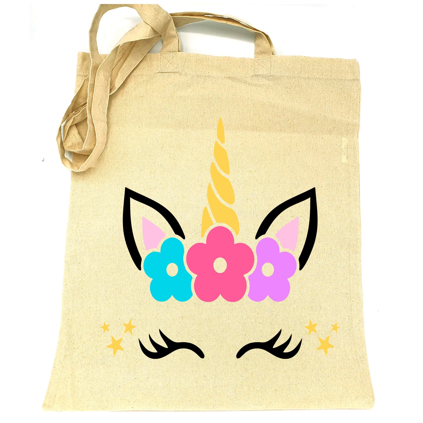 Sac en tissu 100% coton grand tote bag enfant adulte loisir école jouet doudou à personnaliser avec le prénom nom Motif Licorne 2