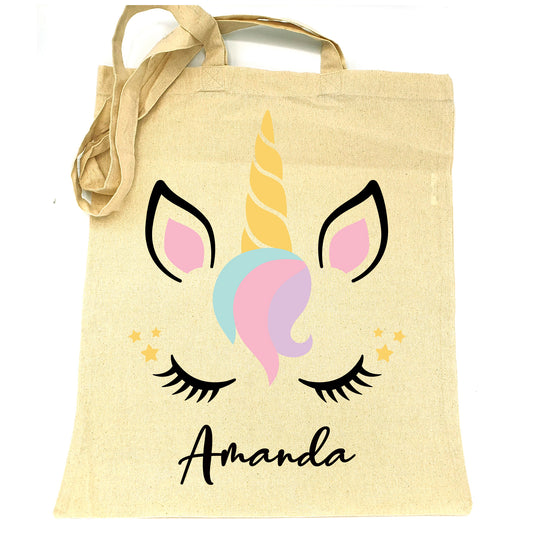 Sac en tissu 100% coton grand tote bag enfant adulte loisir école jouet doudou à personnaliser avec le prénom nom Motif Licorne 1