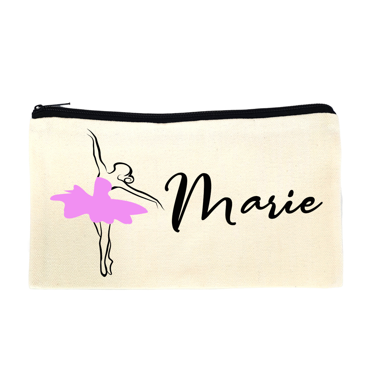 Trousse en toile personnalisable prénom - Motif danseuse, idéale pour crayons et stylos