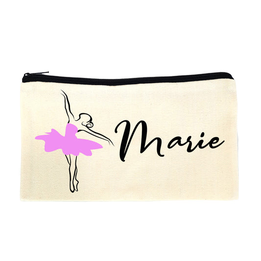 Trousse en toile personnalisable prénom - Motif danseuse, idéale pour crayons et stylos