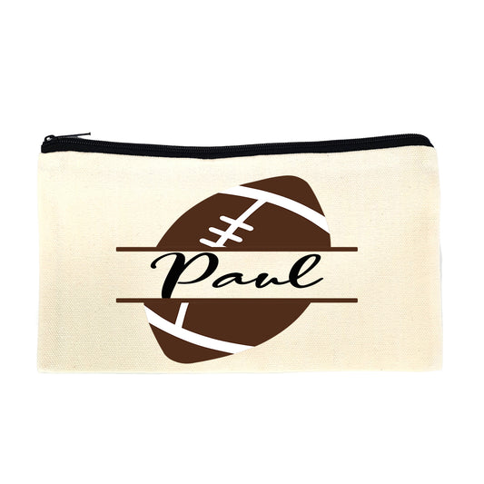 Trousse en toile personnalisable prénom - Motif ballon de rugby, idéale pour crayons et stylos