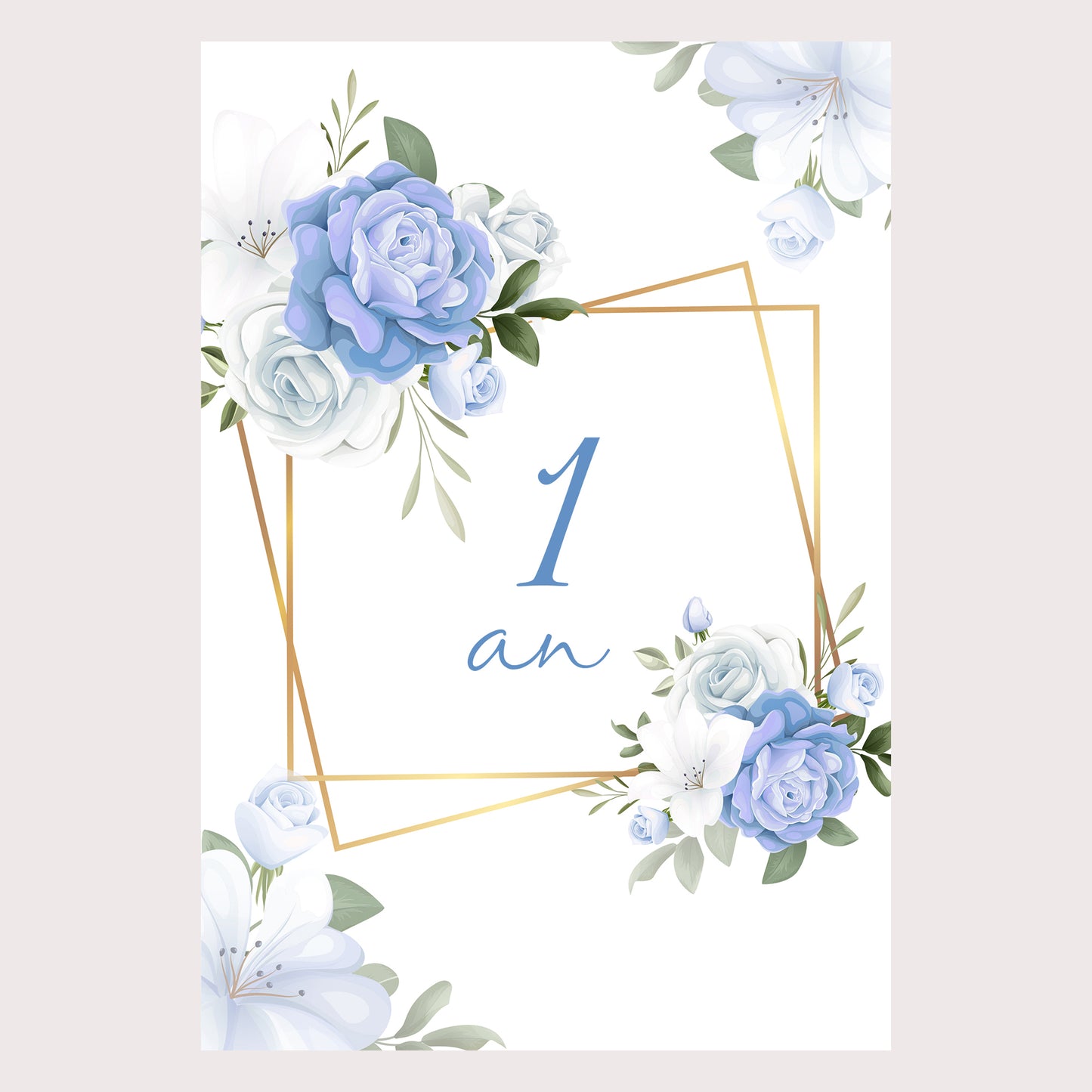 Carte étape bébé floral bleu