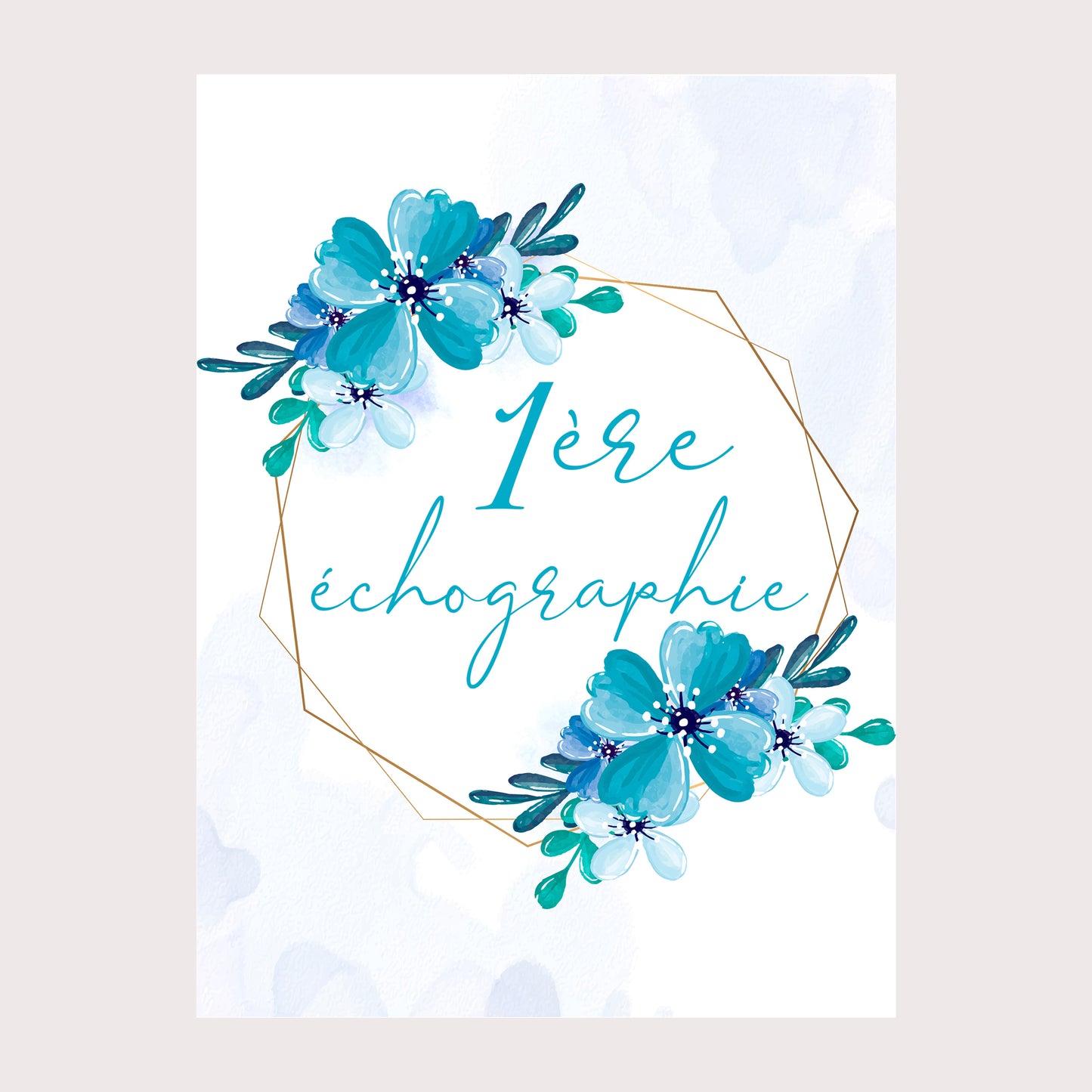 Carte étape grossesse floral bleu