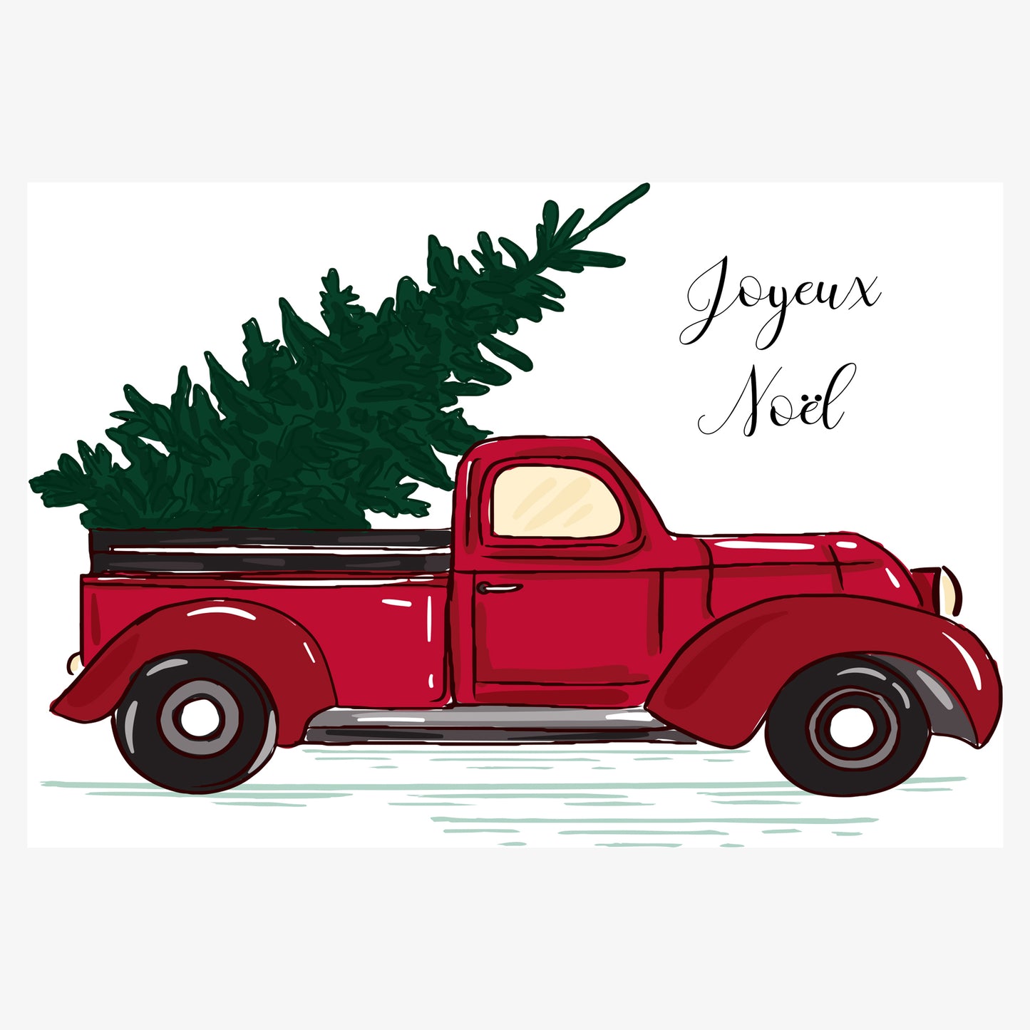 Carte de vœux voiture et sapin de noël