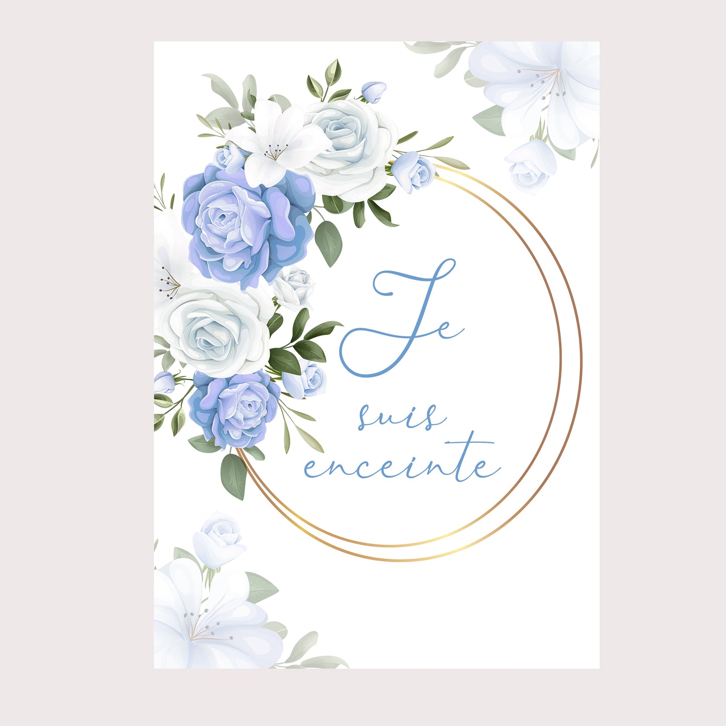 Carte étape grossesse floral bleu