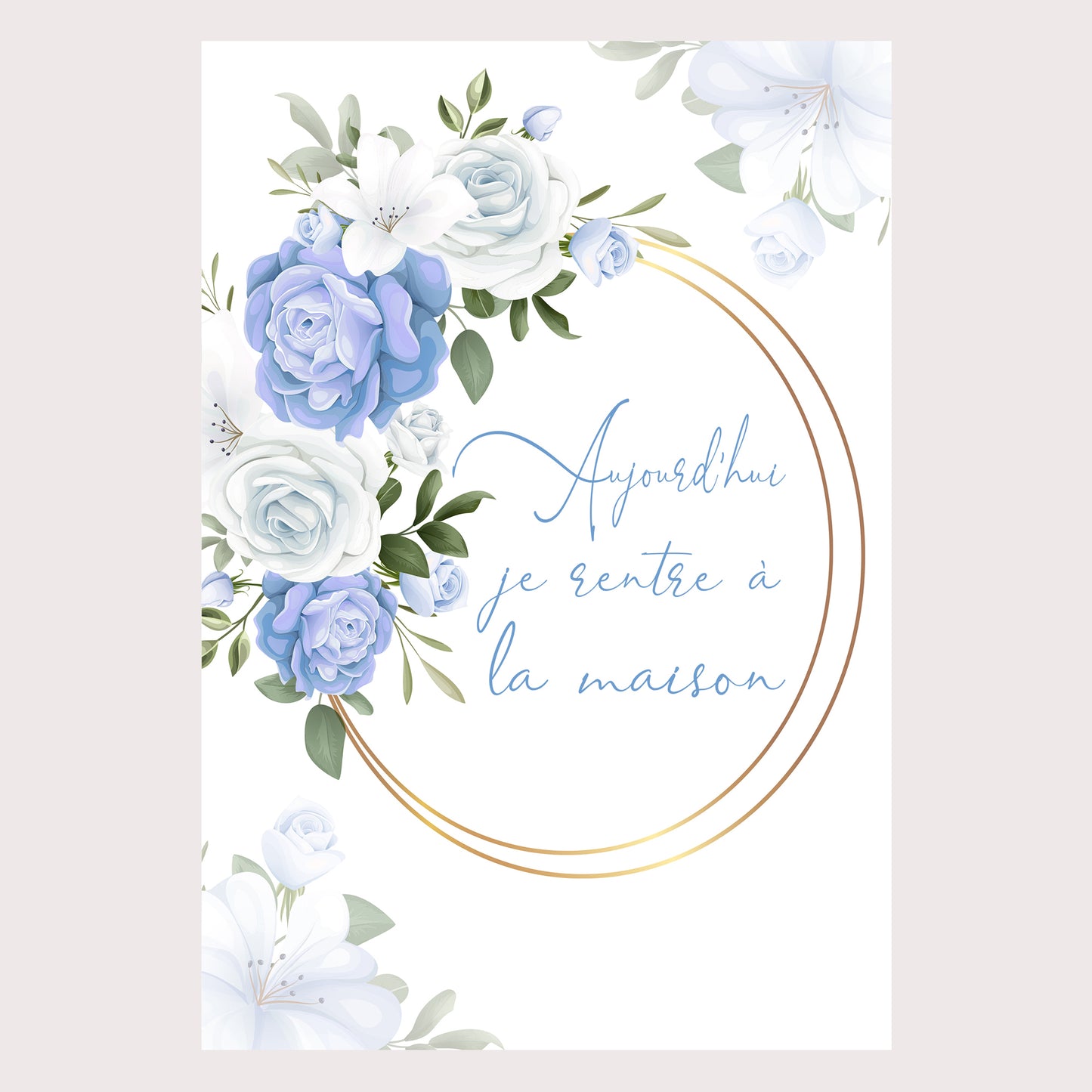 Carte étape bébé floral bleu