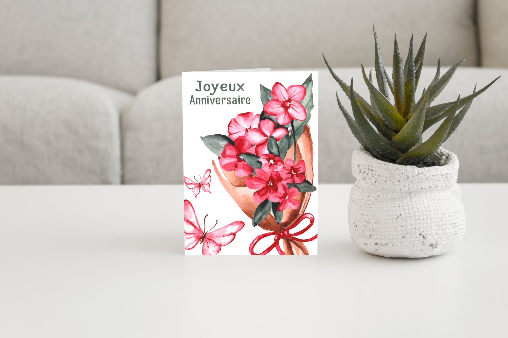 carte anniversaire floral rose