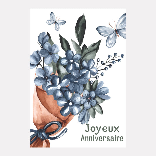 carte anniversaire bouquet floral bleu